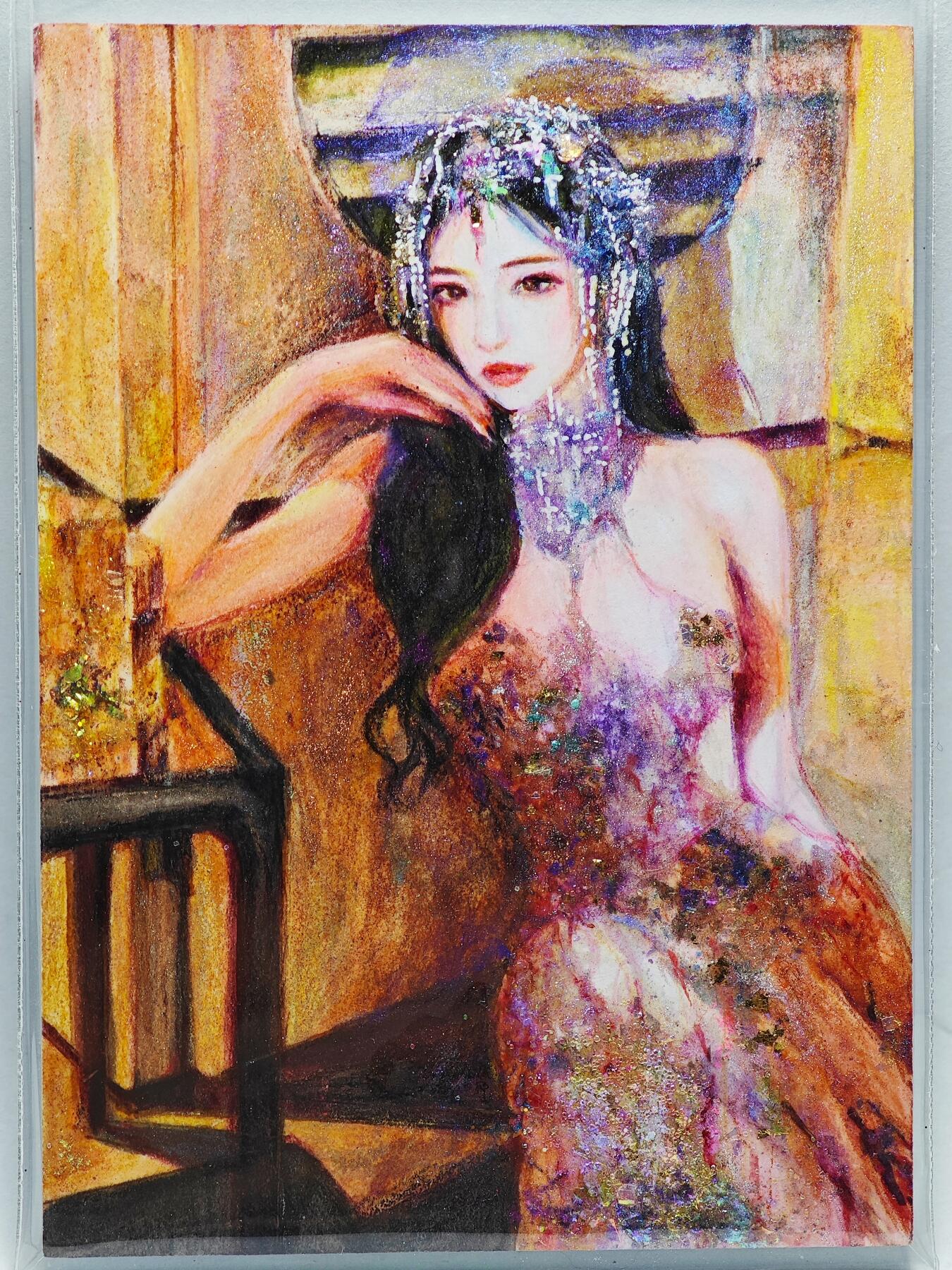 白泽拍卖卡牌手绘专场第26期（霜降天寒蝉噤语，风高夜冷桂留香） 2025 掌上潮流手绘卡 凝思  葡萄岩彩亲签