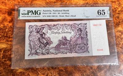 得物收藏 Chase Auction 第34期 - - 外钞、民国钞和人民币混合场！持续更新中！ - 1951年奥地利50先令，倒置号，PMG65！