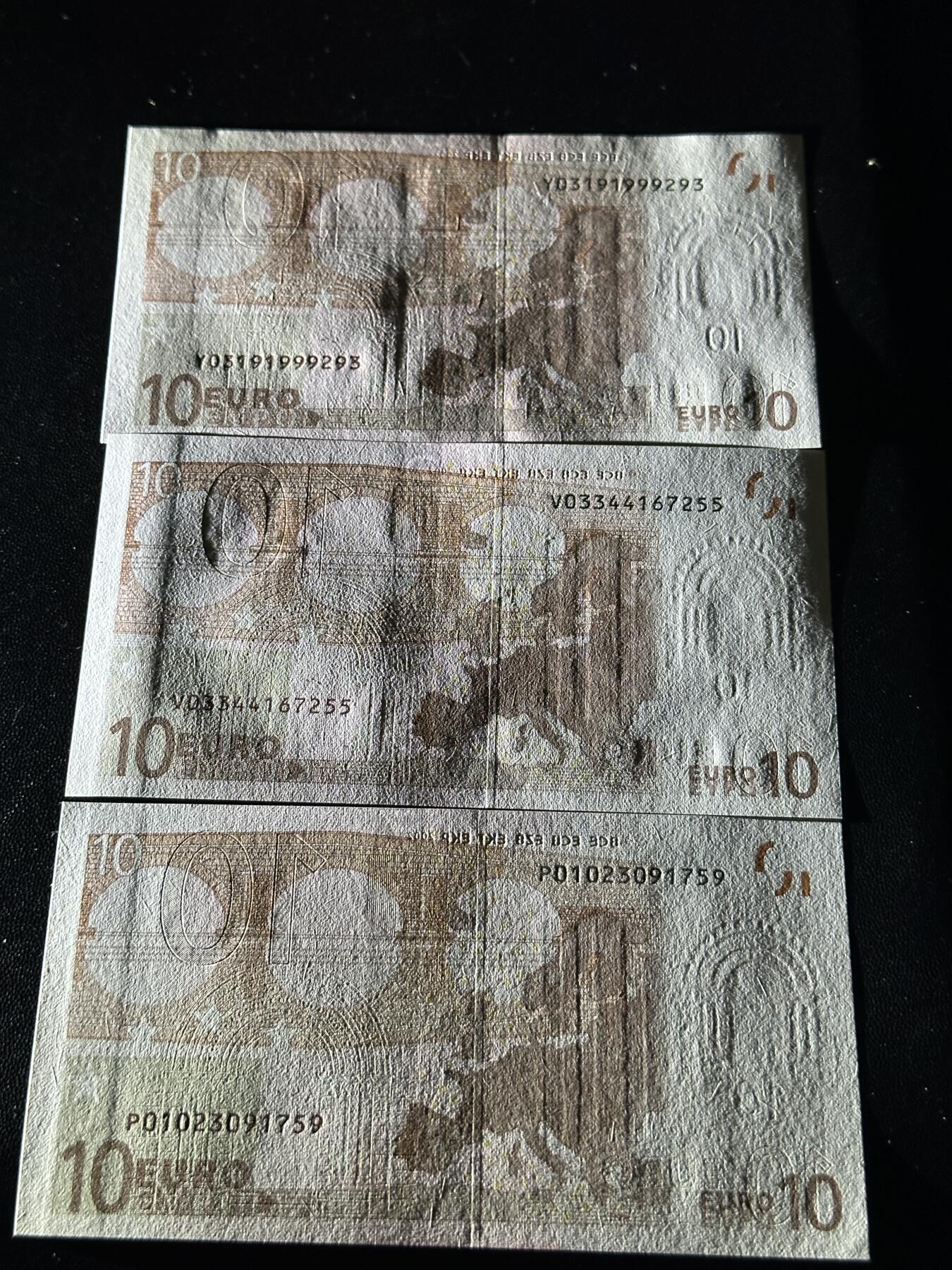 《外钞收藏家》第五百七十五期（本期精选丰富品种好货、欢迎参加）（本平台长期征集拍品、欢迎藏友们联系合作） 一签10欧元三张一起 全新UNC 希腊、西班牙、荷兰3个版本（99、55、59）