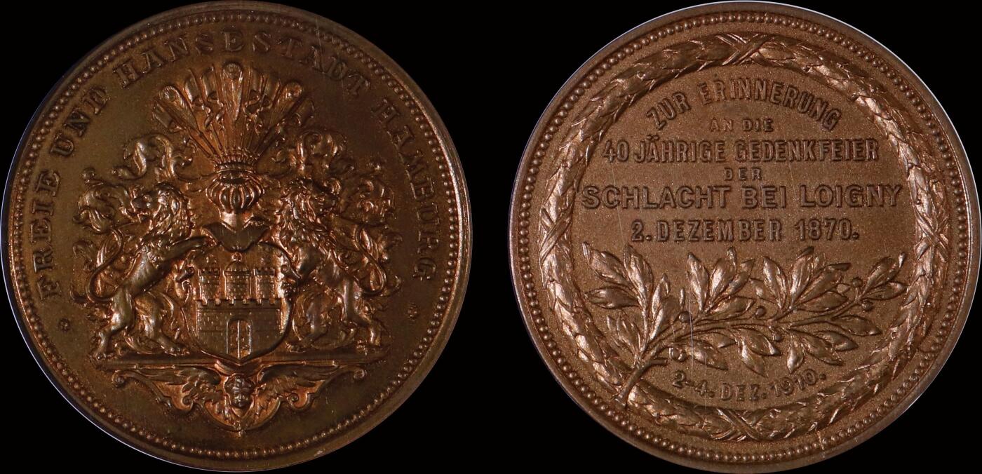 南京三省2025年秋季拍卖会 1910年德国洛瓦尼战役40周年纪念铜章/ NGC MS64BN/ 8497039-029