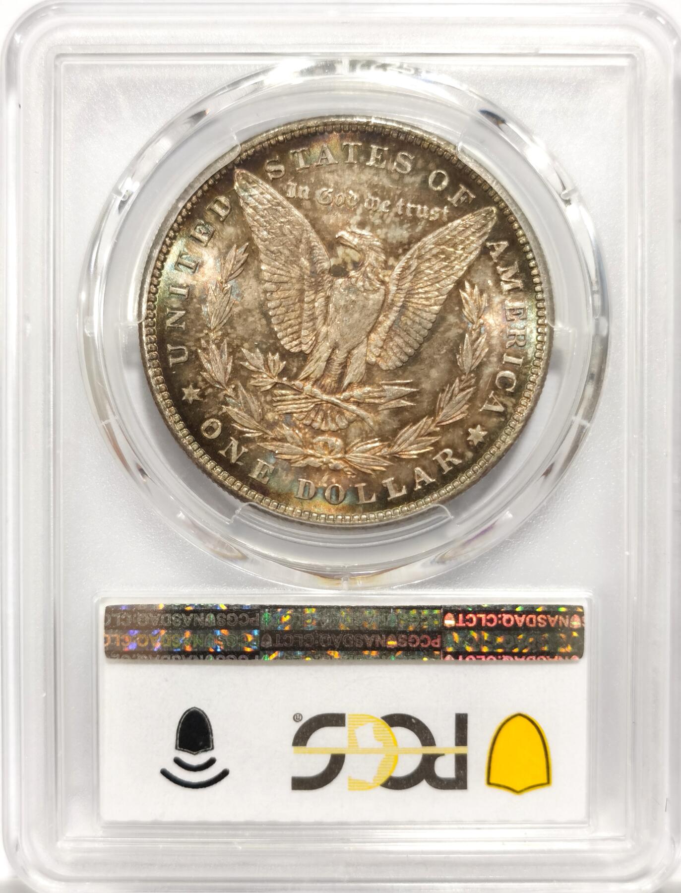 博洋堂世界钱币拍卖第143期（全场包邮） PCGS MS65 美国1885年摩根银币P版，原汁原味双面五彩老包浆，包浆醇厚润泽又犀利，打制深峻，转光强烈细节优秀，状态一流。