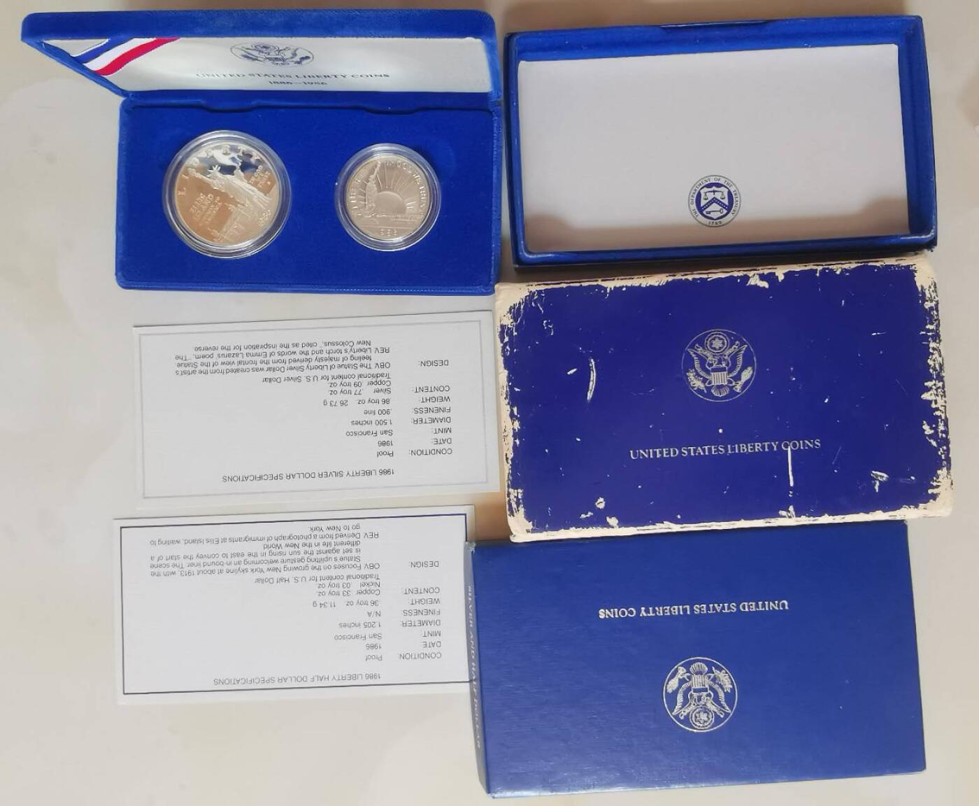 巨藏钱币第五期硬币场10月15号8点开拍 美国1986年精制套币一镍一银原盒带证书