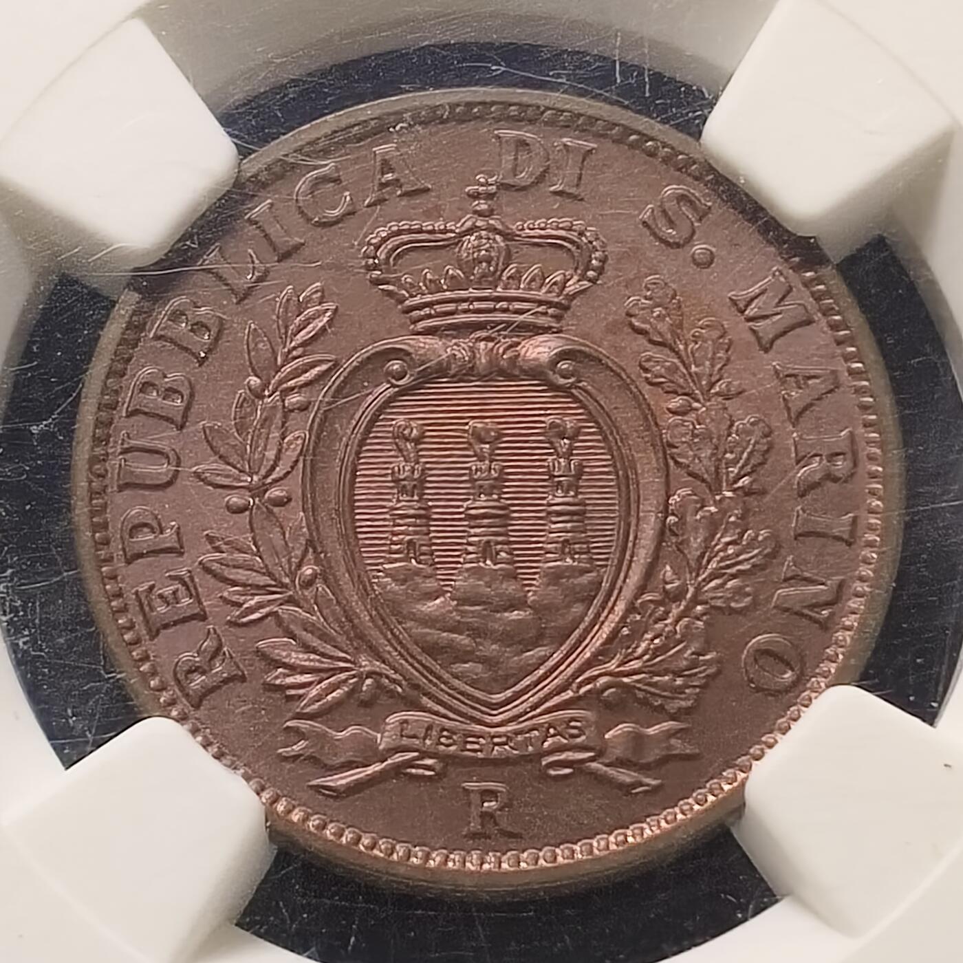 【全场包邮】纯粹捡漏拍469场-持续更新中 圣马力诺1938年10分铜币-NGC MS64 RB