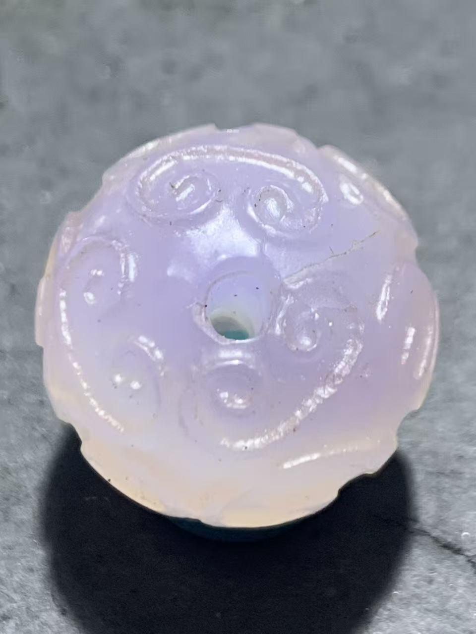 稀有紫罗兰高冰荧光润料玛瑙2.0通货回纹珠一颗，