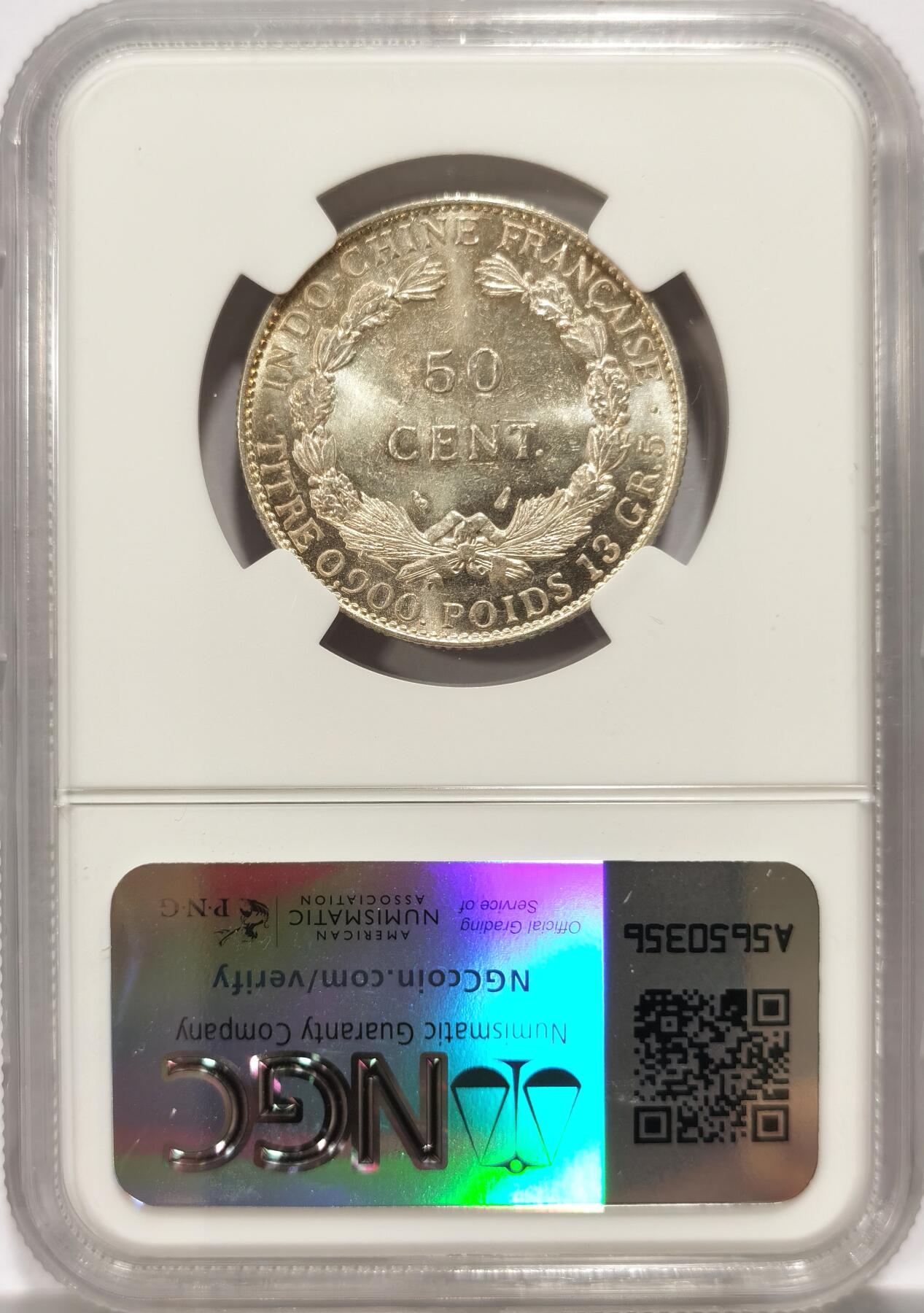 博洋堂世界钱币拍卖第143期（全场包邮） NGC MS63 1936法属印支坐洋50分，经典半圆型坐洋，正面黄油包浆，背面镜面转光，整体光度状态很好，值得入手