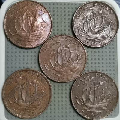 2025年第100场各国散币拍卖（总第100场） - 英国1/2便士差品5枚