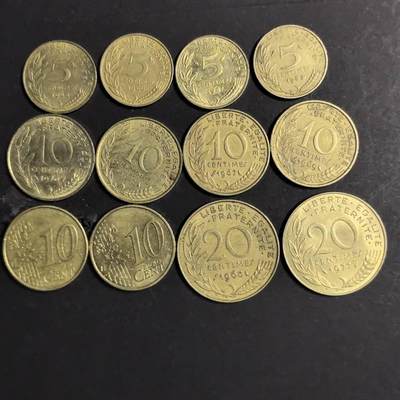 各国硬币第4期 无佣金 - 法国5.10.20生丁 12个