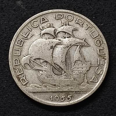 【全场包邮】纯粹捡漏拍469场-持续更新中 - 葡萄牙1955年帆船10埃斯库多（30毫米12.5克）银币