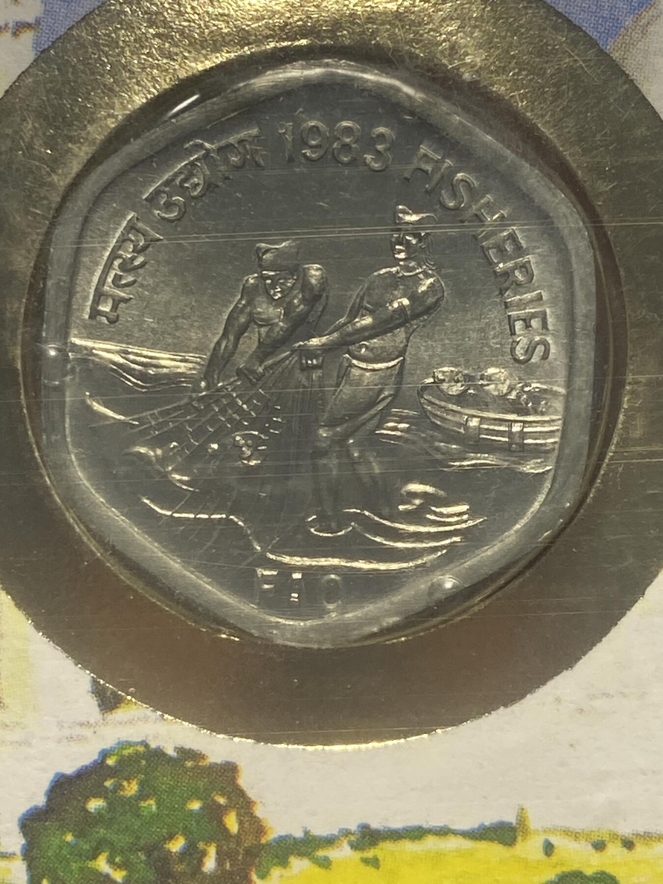 2025年第一百一十一场(总第一百三十七场）外国好品散币(免佣金) 少见邮币封–印度🇮🇳1983年20派沙(FAO币，世界粮食日渔业纪念币)