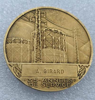 瓶子🏺第212期拍卖会   50年代法国电力公司荣誉员工纪念镀金铜章  55毫米  69.74克