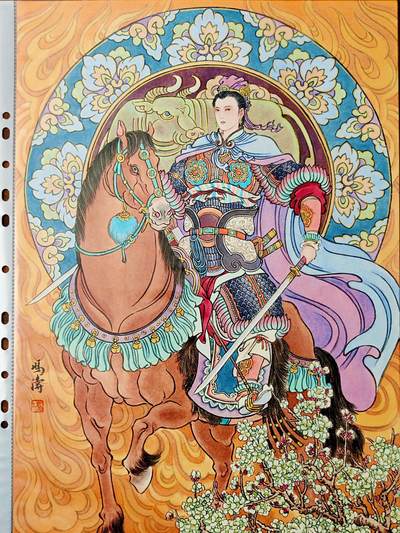 白泽拍卖卡牌手绘专场第26期（霜降天寒蝉噤语，风高夜冷桂留香） - 2025 冯涛手绘画 牛-扈三娘 尺寸：30cm*41.5cm  冯涛亲签