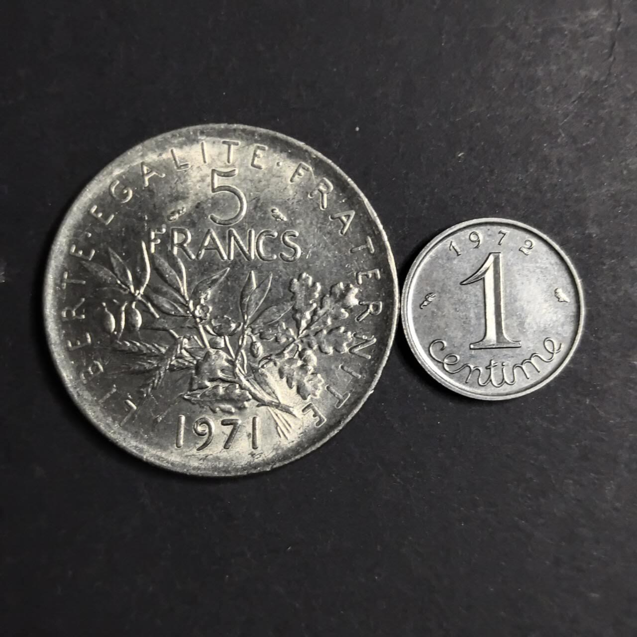 各国硬币第4期 无佣金 法国5法郎1分 两个