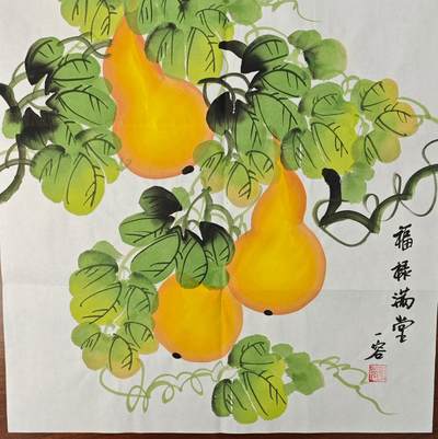 白泽拍卖卡牌手绘专场第26期（霜降天寒蝉噤语，风高夜冷桂留香） - 2025 一容手绘画 福禄满堂 尺寸：49.5cm*49.5cm 未装裱