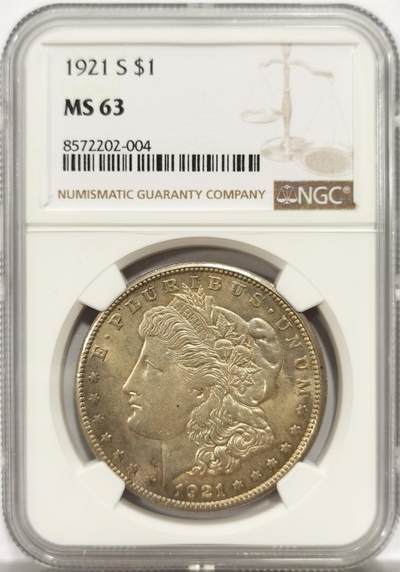 博洋堂世界钱币拍卖第143期（全场包邮） - NGC MS63 美国1921年S版摩根银币，少见版别，高分国内少见。