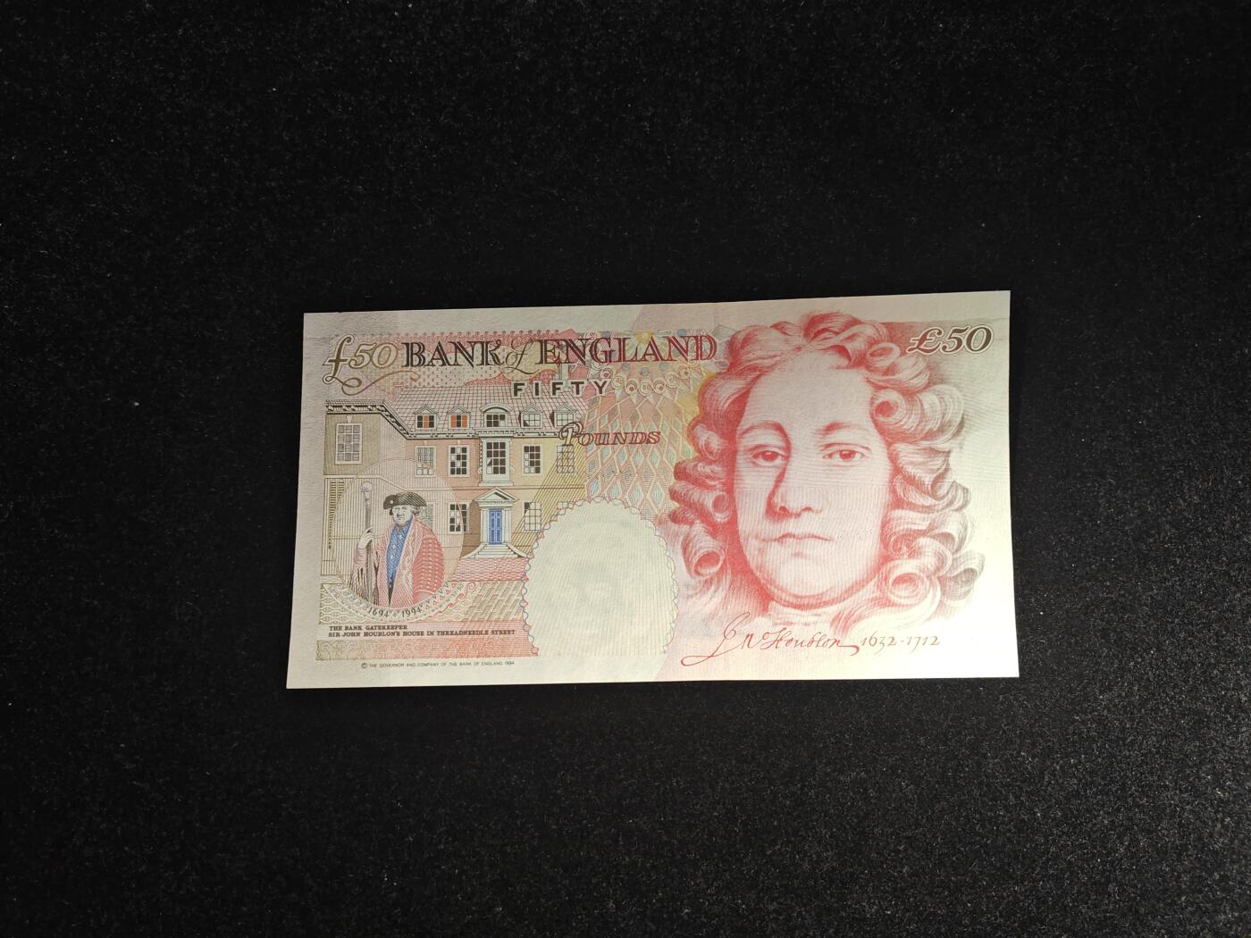 英国 E序 稀有初版首签 50英镑 纸币 1994年 P-388a 近新极美品