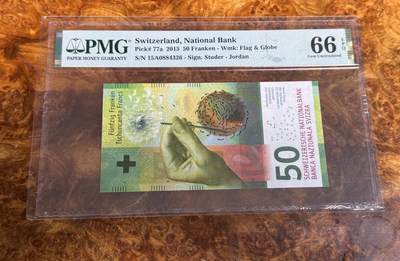 得物收藏 Chase Auction 第34期 - - 外钞、民国钞和人民币混合场！持续更新中！ - 2015年瑞士50法郎，首发A冠，世界最佳纸币，PMG66！