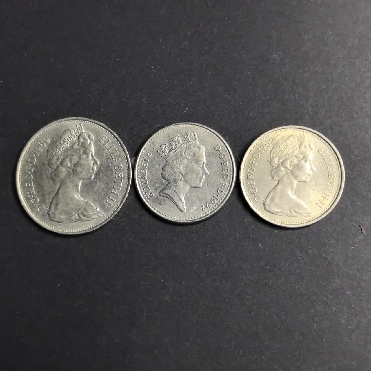 各国硬币第4期 无佣金 英国5。10便士不同3个