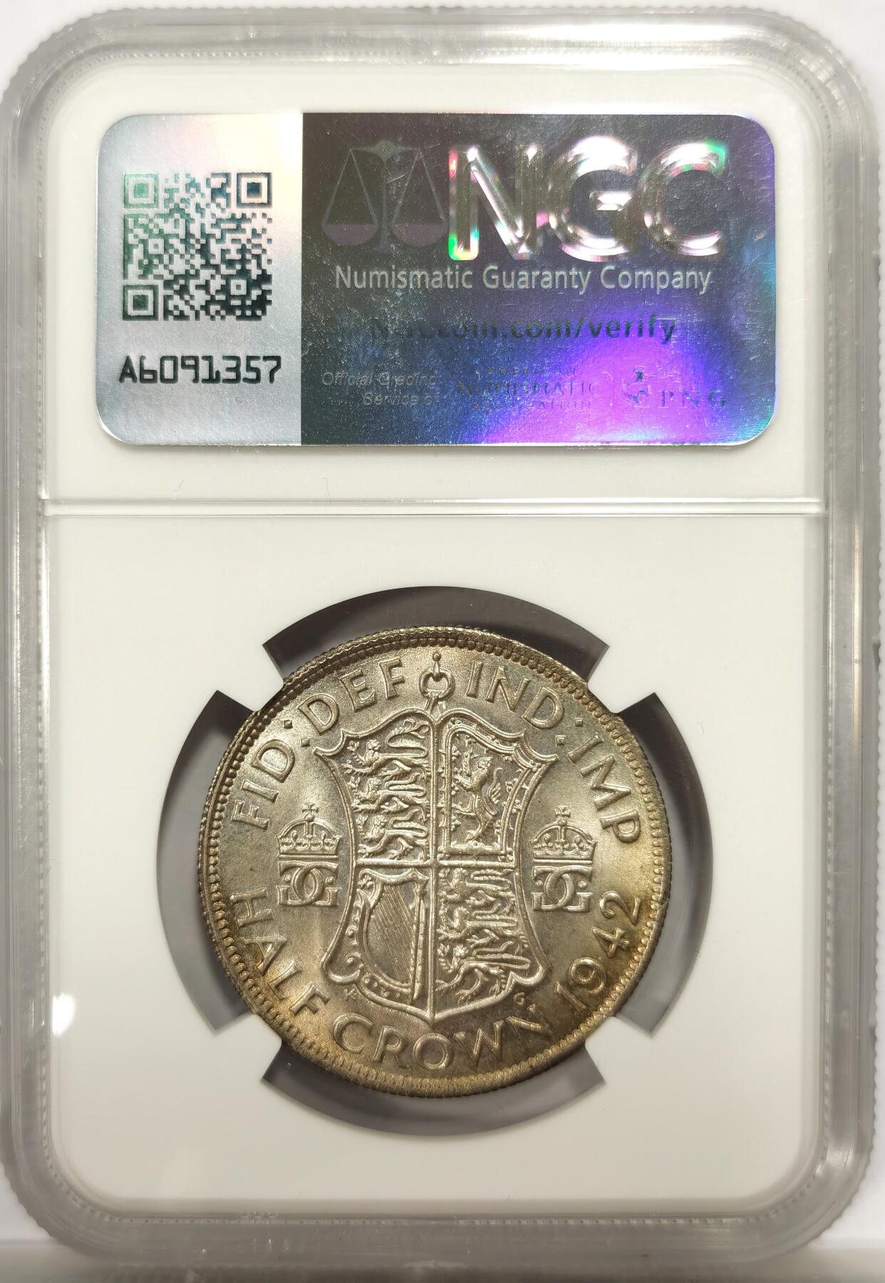 博洋堂世界钱币拍卖第143期（全场包邮） NGC MS64 英国1942乔治六世半克朗银币，卷拆状态，虽然是常见品种，但64也是不多见，值得凑套