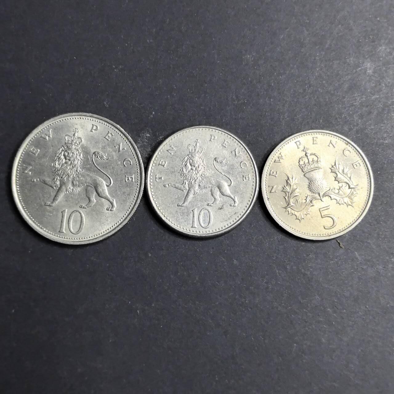 各国硬币第4期 无佣金 英国5。10便士不同3个
