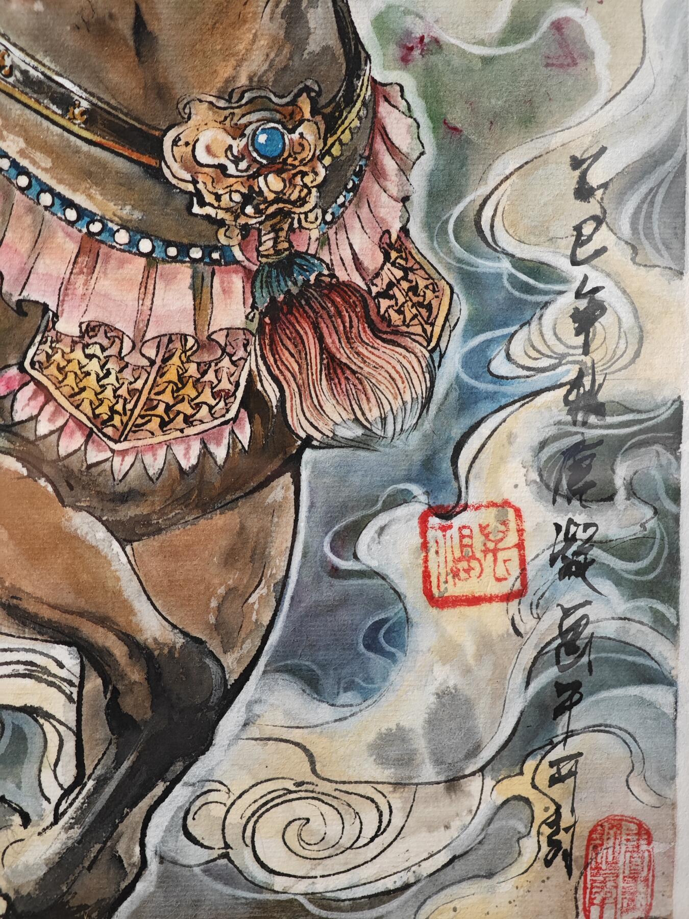 白泽拍卖卡牌手绘专场第26期（霜降天寒蝉噤语，风高夜冷桂留香） 2025 鹿凝手绘画 扈三娘 尺寸：37cm*52cm 有外框  鹿凝亲签