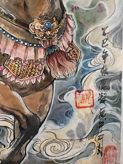 白泽拍卖卡牌手绘专场第26期（霜降天寒蝉噤语，风高夜冷桂留香） 2025 鹿凝手绘画 扈三娘 尺寸：37cm*52cm 有外框  鹿凝亲签