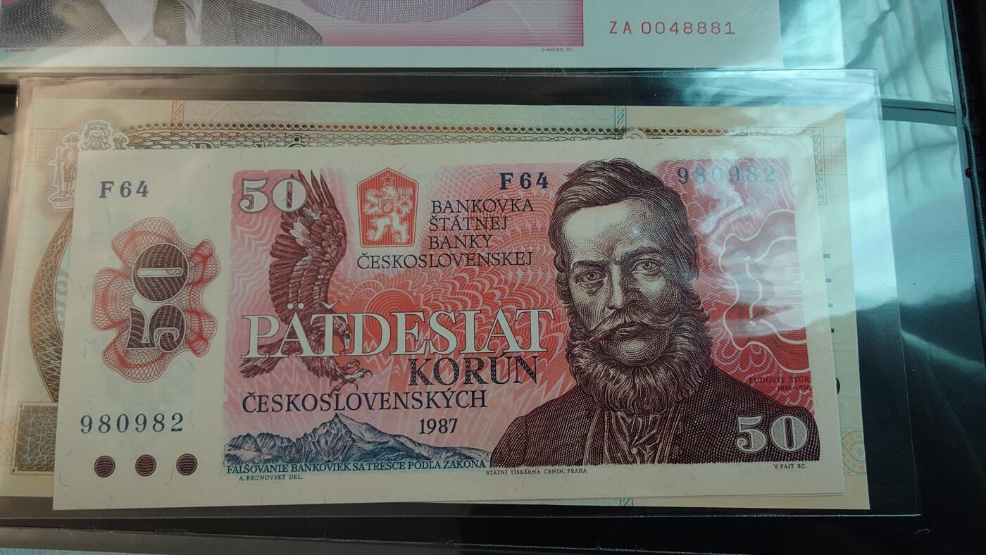 世界钱币～微拍第209期暨2025年第49期  新货（卖剩）专场 【一口价已售出】1987年捷克斯洛伐克50克朗 无47号码980983（非图片号码）全新绝品