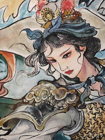 白泽拍卖卡牌手绘专场第26期（霜降天寒蝉噤语，风高夜冷桂留香） 2025 鹿凝手绘画 扈三娘 尺寸：37cm*52cm 有外框  鹿凝亲签