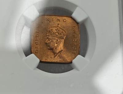 瓶子🏺第212期拍卖会 -  英属马来亚1945年1分方型铜币  NGC MS63RB  铜光原光