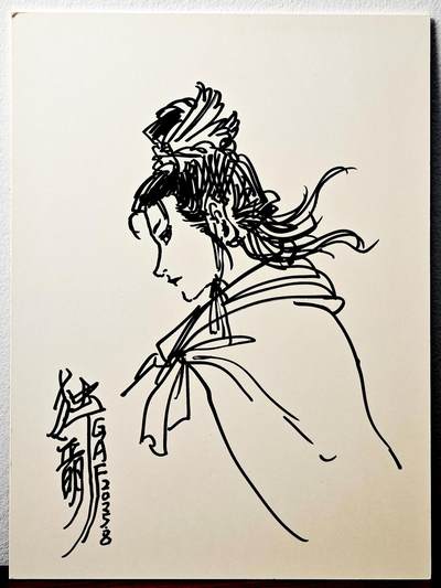 白泽拍卖卡牌手绘专场第26期（霜降天寒蝉噤语，风高夜冷桂留香） - 2025 独行正明复制画 扈三娘 尺寸：26cm*35cm  独行正明签绘扈三娘