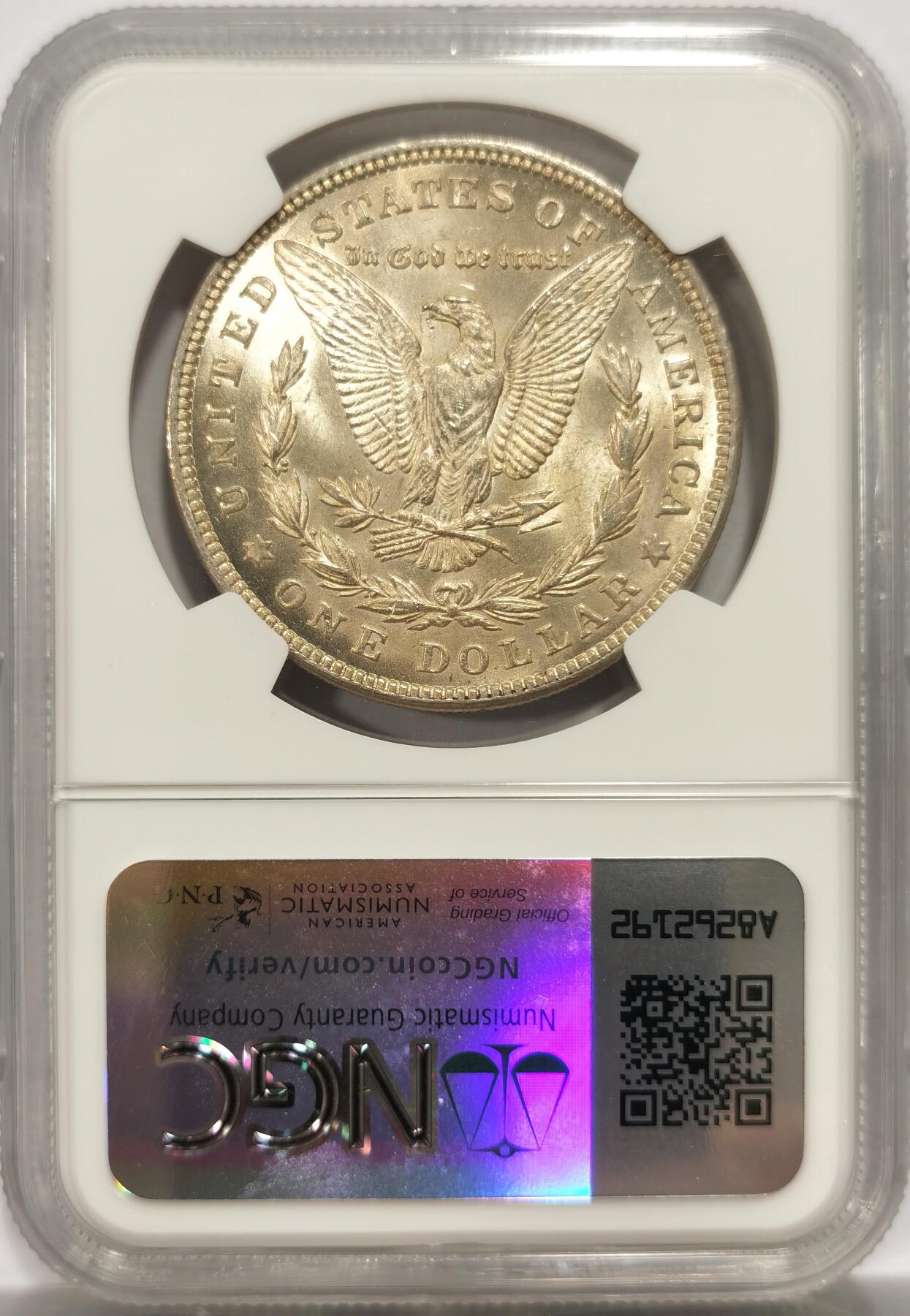 博洋堂世界钱币拍卖第143期（全场包邮） NGC MS64 美国1921年摩根银币，卷拆极品，银光闪烁，光度极佳。