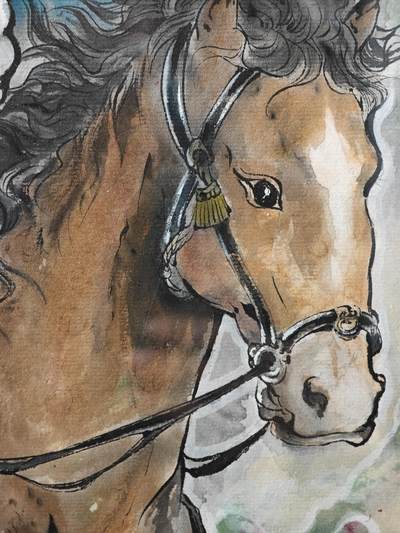 白泽拍卖卡牌手绘专场第26期（霜降天寒蝉噤语，风高夜冷桂留香） 2025 鹿凝手绘画 扈三娘 尺寸：37cm*52cm 有外框  鹿凝亲签