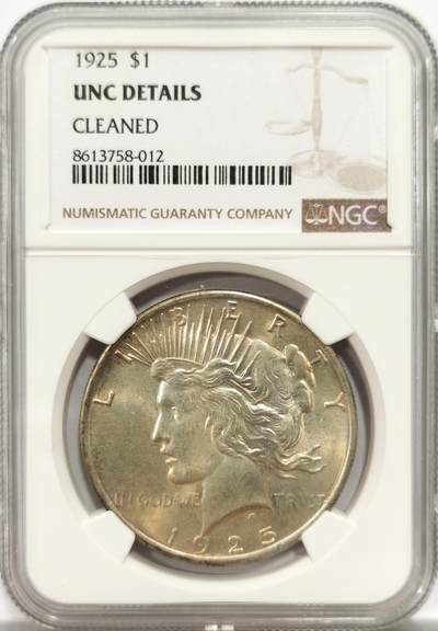 博洋堂世界钱币拍卖第143期（全场包邮） - NGC UNC 美国1925年和平银币，淡彩转光好品，未见明显清洗痕迹，略有严评。