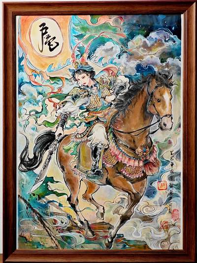 白泽拍卖卡牌手绘专场第26期（霜降天寒蝉噤语，风高夜冷桂留香） - 2025 鹿凝手绘画 扈三娘 尺寸：37cm*52cm 有外框  鹿凝亲签