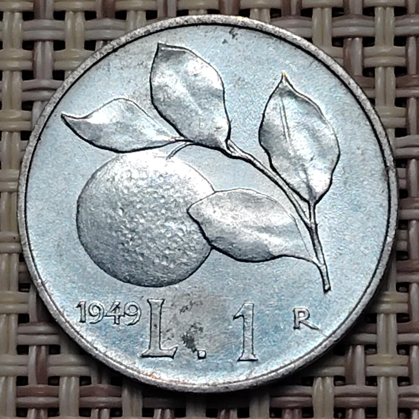 布加迪🐬～世界钱币(上海)🌾第 251 期 /  各国套币和散币 意大利🇮🇹 1949年 1里拉铝币