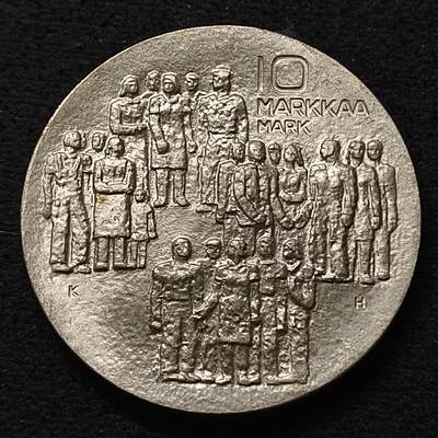 【全场包邮】纯粹捡漏拍469场 - 芬兰1977年建国60周年10马克（35毫米21.78克）纪念银币