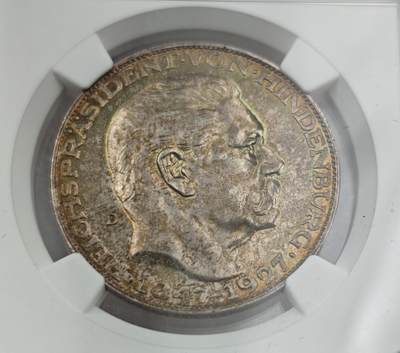 瓶子🏺第212期拍卖会 -  兴登堡1927年80大寿银质币章  NGC  MS62