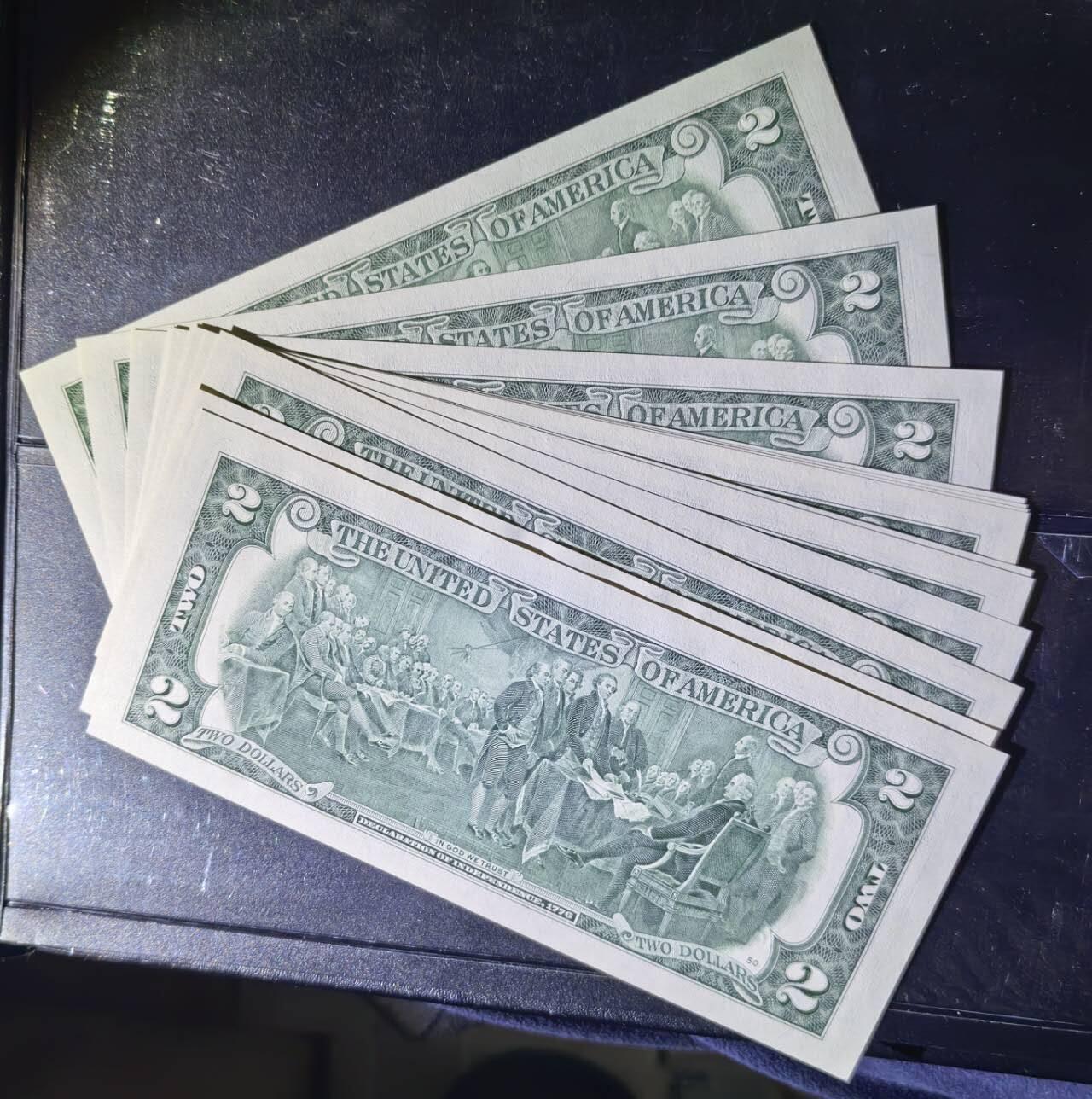 Unc 美国纸币 2013年 2美元纸币 部分连号 