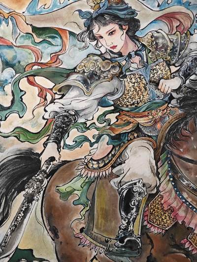 白泽拍卖卡牌手绘专场第26期（霜降天寒蝉噤语，风高夜冷桂留香） 2025 鹿凝手绘画 扈三娘 尺寸：37cm*52cm 有外框  鹿凝亲签