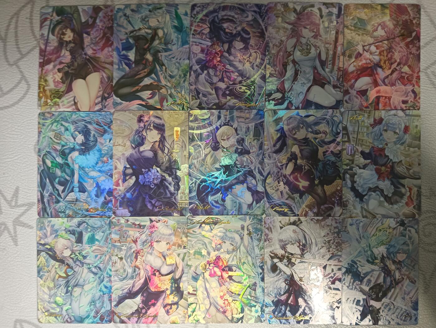 花开卡拍第43期（10月19号周日截拍，品控勿拍!!!拍品不寄存，运费5元，自制卡难免瑕疵，可能存在轻微撞角爆边等出厂瑕疵，品控介意勿拍！） 燎原原神同人15张，精扣彩闪