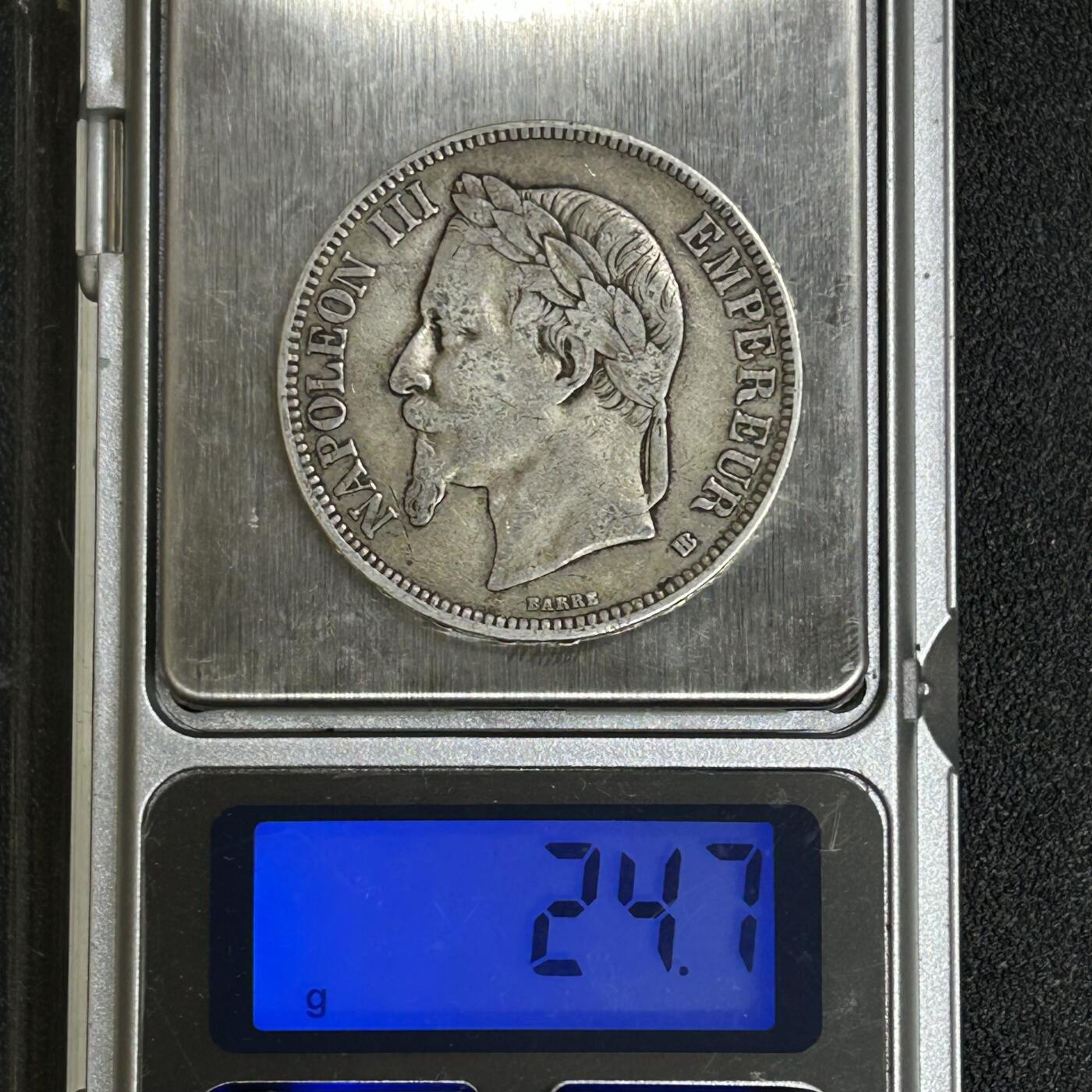 西秦中古拍卖第六十二期 法国1868年拿破仑三世5法郎大银币