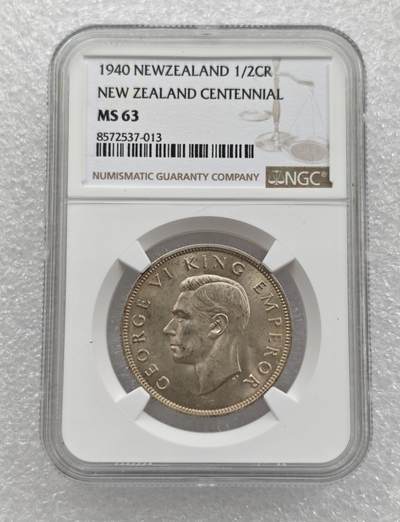瓶子🏺第212期拍卖会  1940年新西兰半克朗银币  NGC MS63  原光