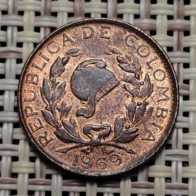 布加迪🐬～世界钱币(上海)🌾第 251 期 /  各国套币和散币 - 哥伦比亚🇨🇴 1969年 1分