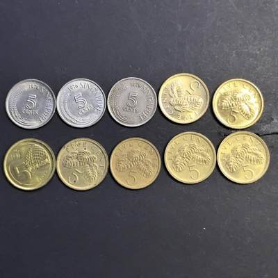 各国硬币第4期 无佣金 - 新加坡5分 不同10个