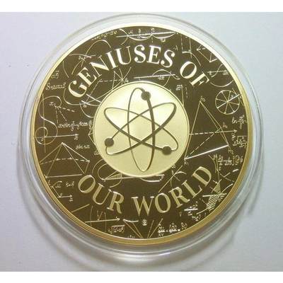 【旋风钱币】10月25日19:00准时开拍 精美欧洲币章、第三帝国钱币、精美项链等 全场包邮 【艺术】德国艺术大章 科学泰斗爱因斯坦 高浮雕精制彩色超大镀金章 带证书 70MM 137克