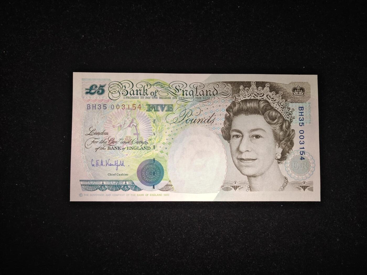 英国 E序初版 5英镑 纸币 全新UNC