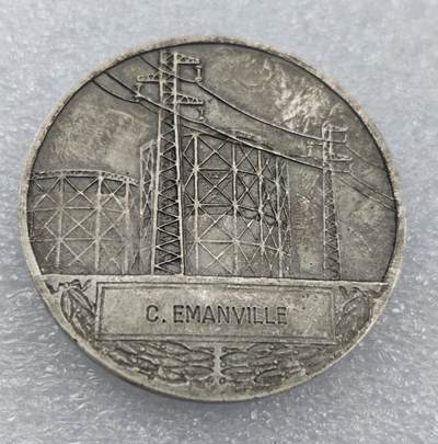 瓶子🏺第212期拍卖会  50年代法国电力公司荣誉员工纪念镀银铜章  55毫米  71.61克