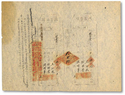 泓盛2025年秋季拍卖会 纸币 - 民国三十八年（1949年）沁县第四区合作联合社股票收据·大洋伍仟九百元，上盖“太岳行署审定”文字，太岳解放区发行之老股票，罕见之重要革命史料，带存根，八成新