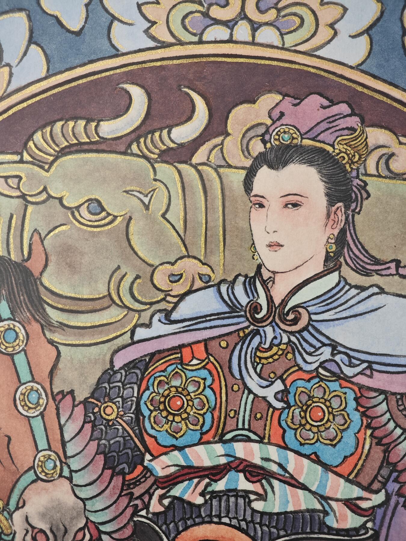 白泽拍卖卡牌手绘专场第26期（霜降天寒蝉噤语，风高夜冷桂留香） 2025 冯涛手绘画 牛-扈三娘 尺寸：30cm*41.5cm  冯涛亲签