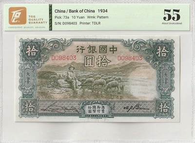 2025十月第二期，总第196期 - 中国银行1934德纳罗版拾圆TQG55分单字轨，牧羊人和八达岭长城，经典品种