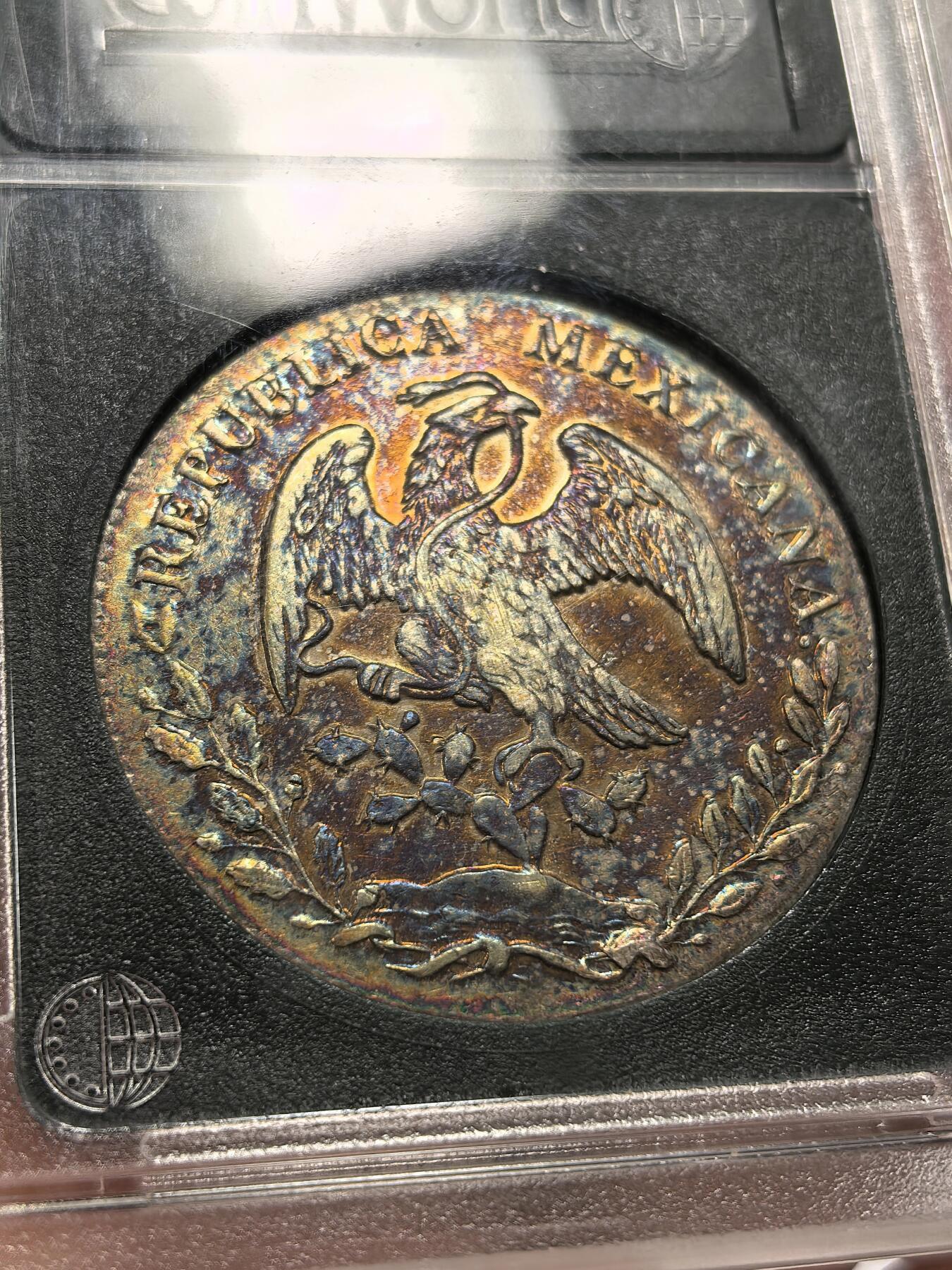 博洋堂世界钱币拍卖第143期（全场包邮） 墨西哥1883年GATB花边鹰洋，八级鹰，鹰面1点钟方向为减重痕，包浆后养，放置柜中自然生成，非化学彩，不喜勿出价